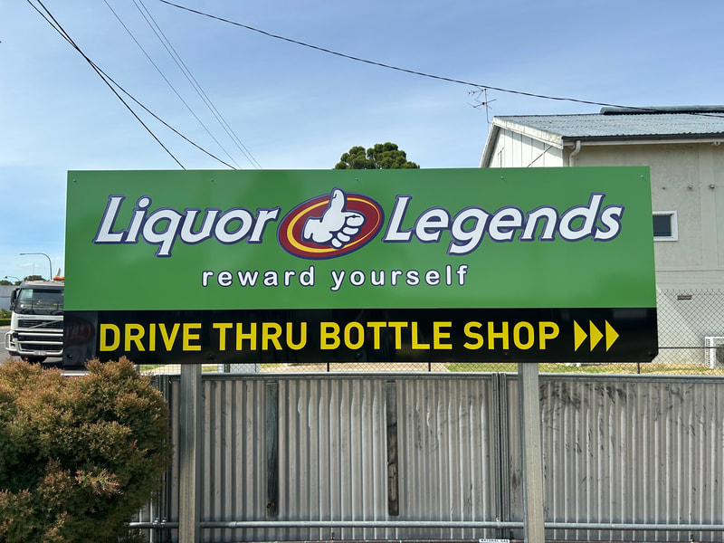Bernborough Tavern drive thru bottle shop signage.
